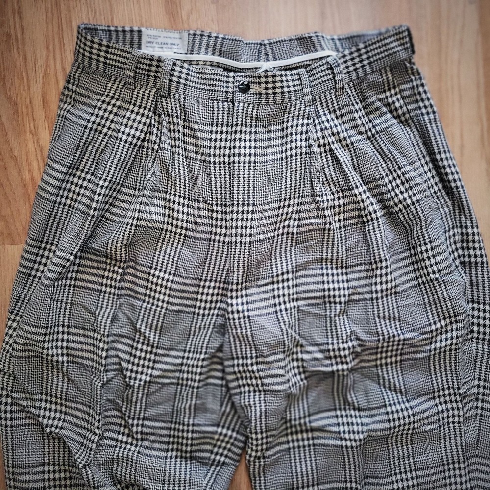 Vintage 90s Index Men Plaid Pleated Pants 34x33 Rayon‎ Silk Blend - Picture 3 of 7